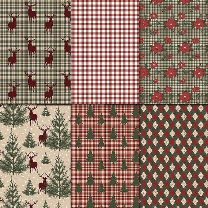 Christmas Scrapbook Paper Pad 12×12,Vintage Christmas Deer Patterned Papers ,24 Sheets Double-Sided Merry Christmas Scrapbooking CardStock Paper Pad for Holiday Cardmaking DIY Origami Papers.