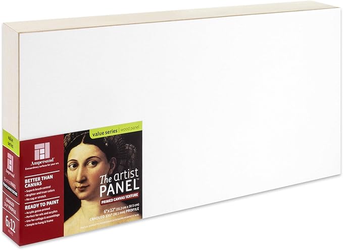 Ampersand Art Supply Wood Gesso Art Painting Panel: Canvas Texture, 1.5 Inch Cradle, 6" x 12"
