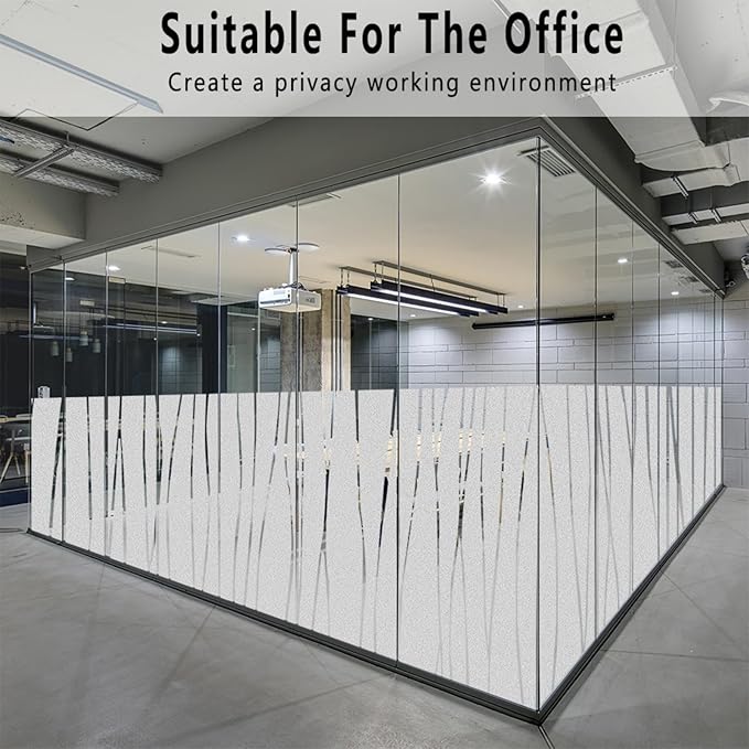 Finnez Window Privacy Film Decorative Frosted Window Cling Privacy Film for Glass, Non-Adhesive Heat Anti-UV for Home Office Living Room, Irregular Stripe Patterns, 11.8 x 78.7 Inches