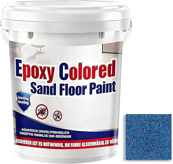 Epoxy Colored Sand Floor Paint, Epoxy Floor Paint for Concrete, High Gloss Marble Effect Coating, Waterproof Non-Slip Concrete Paints, Suitable for Indoor/Outdoor Use (Dark Blue,160 oz/5 kg)