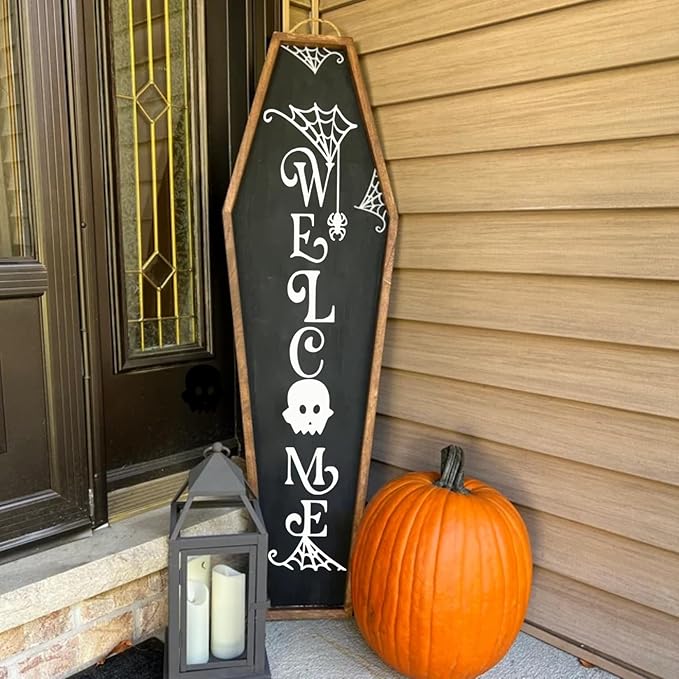 Halloween Stencils for Painting on Wood Door Sign Reusable Large Holiday Stencil for Crafts Canvas Wall Shirts Cookie Drawing Paint Decorating (Halloween Sign)