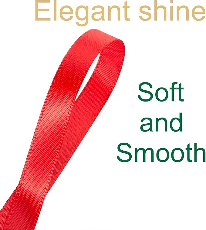 3/8 Inch Red Ribbon, 50 Yards Craft Polyester Satin Ribbon Perfect for Gift Wrapping, Handmade Roses, Wedding Party Decorations and DIY Crafts