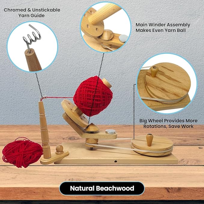Large Handcrafted Wooden Yarn Winder & Swift – Breachwood Ball Winder for Crocheting, Knitting, Weaving – Heavy-Duty Yarn Winder for 8-12 oz Skeins