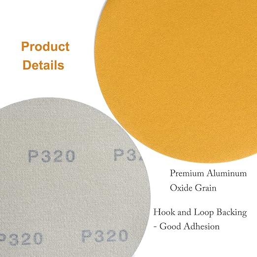 6-Inch No-Hole Hook and Loop Sanding Discs 320-Grit, Random Orbital Sandpaper for Automotive and Woodworking, 100-Pack