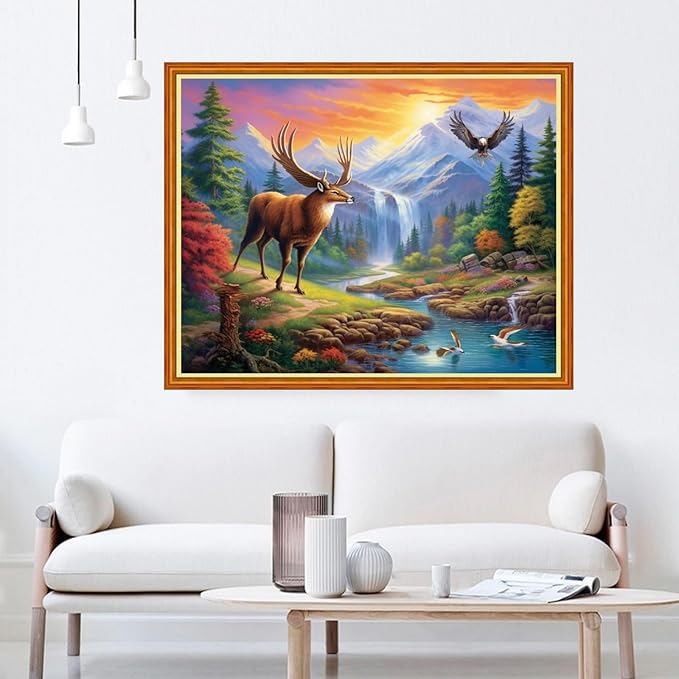 Dooxvey Cross Stitch Kit for Adults Beginners - Stamped Needlepoint Embroidery Pattern, Lucky Deer 16x20 Inch, 11CT