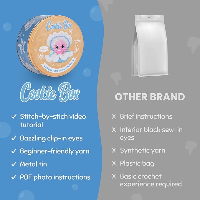Cookie Box Crochet Kit for Beginners – Gift Set to Make Oyster Pear Amigurumi Plushie – Easy DIY Crochet & Knitting Starter Kit with Video and PDF Tutorials