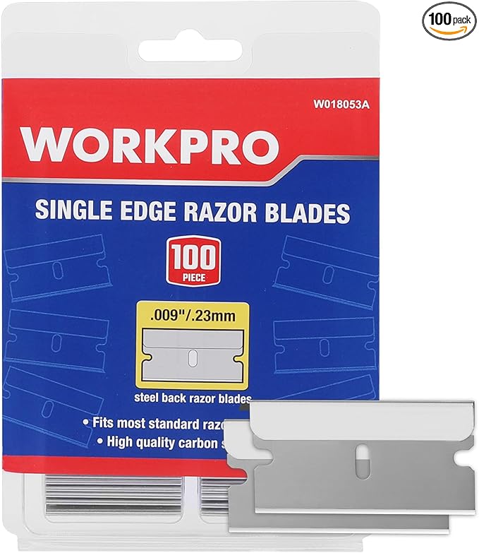 WORKPRO 100-Pack Single Razor Edge Blades, Industrial Scraper Razor Blades, High Carbon Steel One Edge Razor Blades