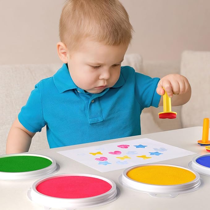 Lorzon 16 Pack Washable Ink Pads for Kids, 7" Large Round Stamp Pads for Finger Painting Rubber Stamps