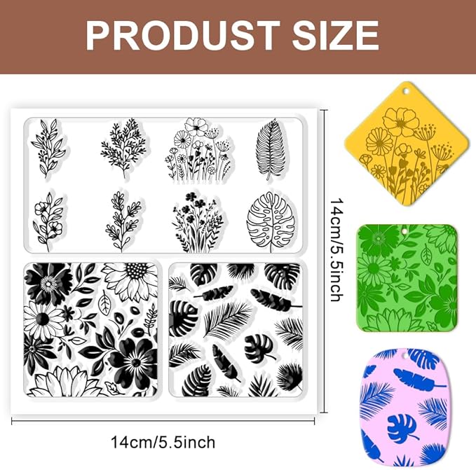 CHGCRAFT Polymer Clay Texture Sheets Leaves and Flowers Pattern Silicone Clay Texture Mat Botany Clear Silicone Molding Pattern Sheets for DIY Crafts Projects and Making Earrings Necklace Bracelet