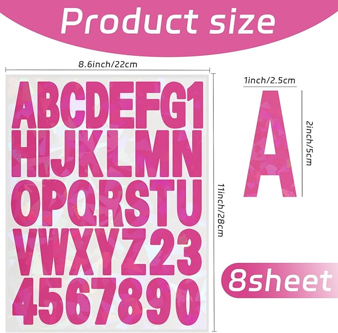 Starboling Letter Stickers,2 inch 8 Sheets Rose red Alphabet Sticker,Self Adhesive Vinyl Letter Stickers Mailbox Numbers,for Arts Crafts Outdoor Sign Poster Mailbox Sign Doors Mailboxes Car Truck