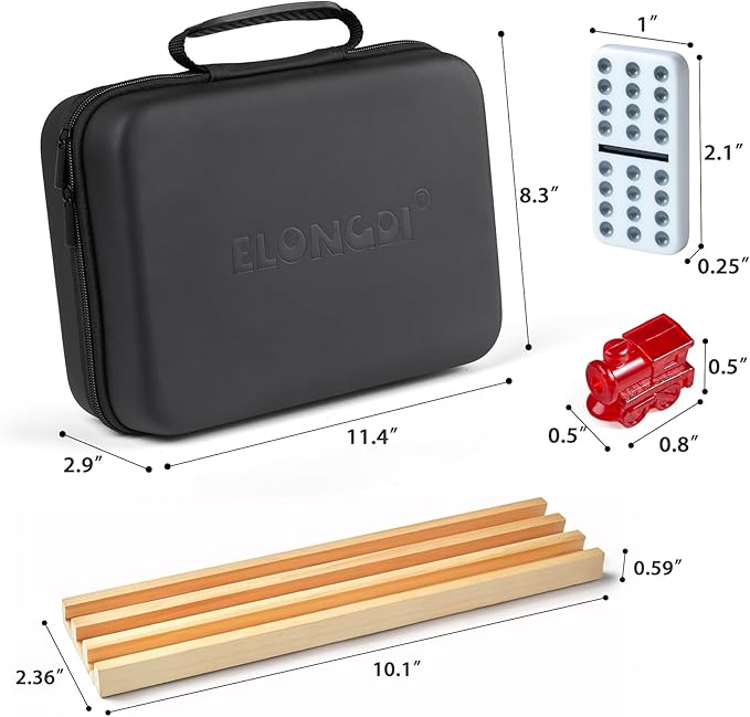 Mexican Train Double 12 Dominoes Set with 4 Wooden Trays/Racks in Portable Carrying Case Colorful 91 Tiles & 9 Trains Board Game for Family Game Night