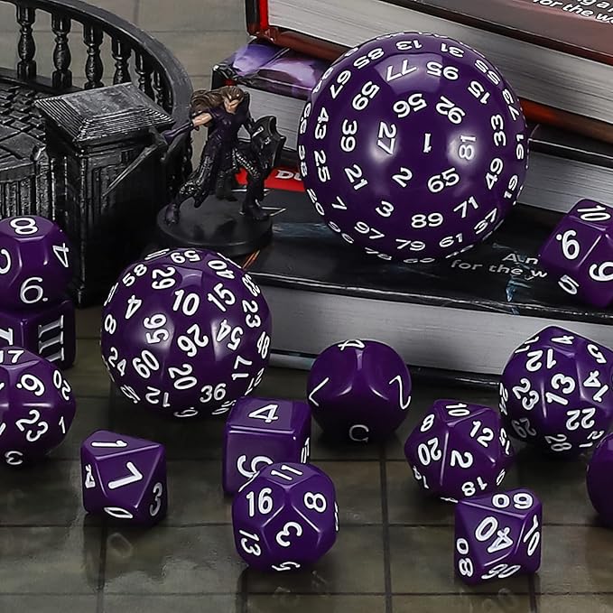 CiaraQ DND Polyhedral Dice Set (15pcs) D4-D100 Game Dice with Dice Bag for Dungeons and Dragons Role Playing Table Games (Purple & White)