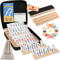 Mexican Train Dominoes Set with Numbers and 8 Wooden Holders, Double 12 Dominos Set for Kids, Adults Travel Domino Train with 91 Tiles and Upgrated Hub, Classic Board Games for Family Night