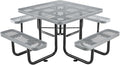 Global Industrial 46" Square Picnic Table, Expanded Metal, Gray Thermoplastic Coating, Attached Benches, 1-1/2” Umbrella Pole Hole, Outdoor-Rated, 1000 lb Capacity