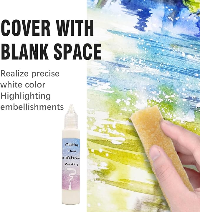 White Watercolor Masking Fluid - Professional Art Supplies with Brush & Eraser for Artists, Painting Medium Pen