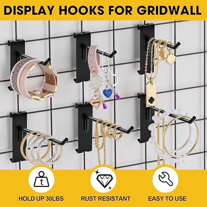 Gridwall Hooks 2 Inch, 60 Pack Heavy Dut Display Hooks for Grid Wall, Grid Panel Hooks Hangers, Grid Wall Accessories for Retail, Craft Shows, Home Setup, and Customized Display, Black