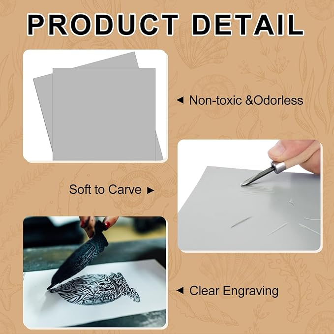 Yeaqee 1 Pcs 8 x 10 Inch Linoleum Block Rubber Carving Block Soft Linocut Blocks Large Linoleum Sheet Unmounted Lino Plates for Engraving Art Project Printmaking Artist Studio Supplies, Gray