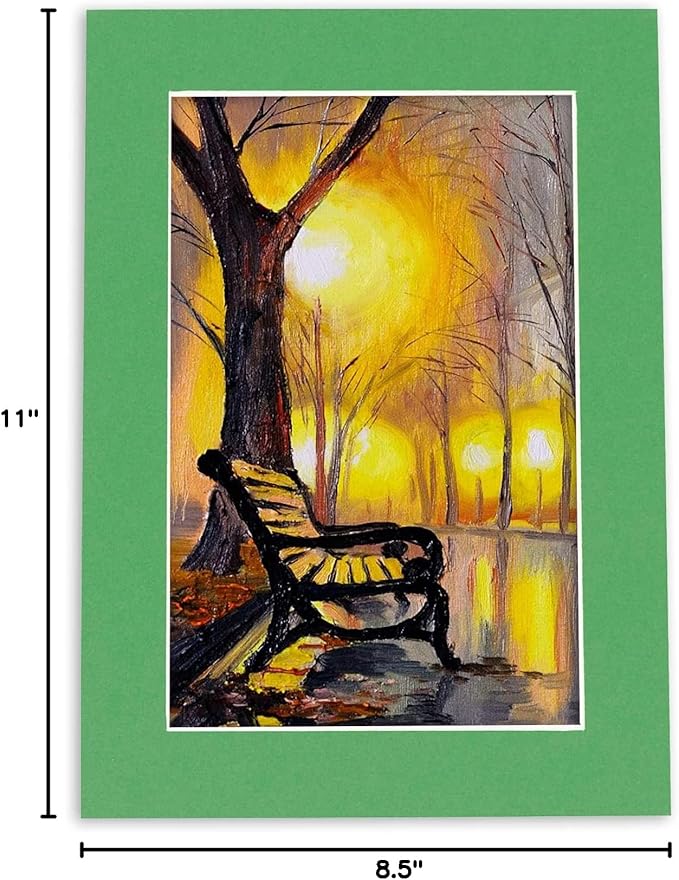 8.5x11 Mat Bevel Cut for 7x9 Photos - Acid Free Bright Green Precut Matboard - For Pictures, Photos, Framing - 4-ply Thickness
