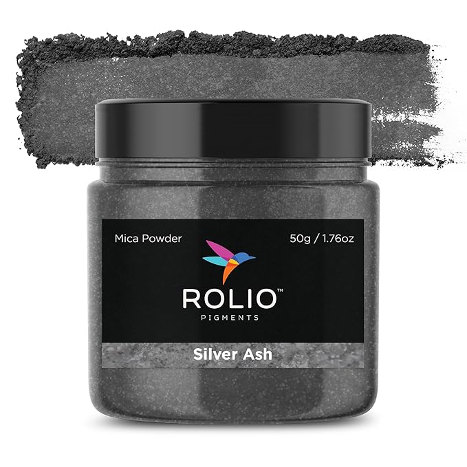 Rolio Premium Mica Powder - Silver Ash (50G / 1.76oz) - 1 Jar of Silver Mica Powder for Epoxy Resin, Dye, Soap Making, Nail Polish, Paint, Candle Making, Bath Bombs, Slime
