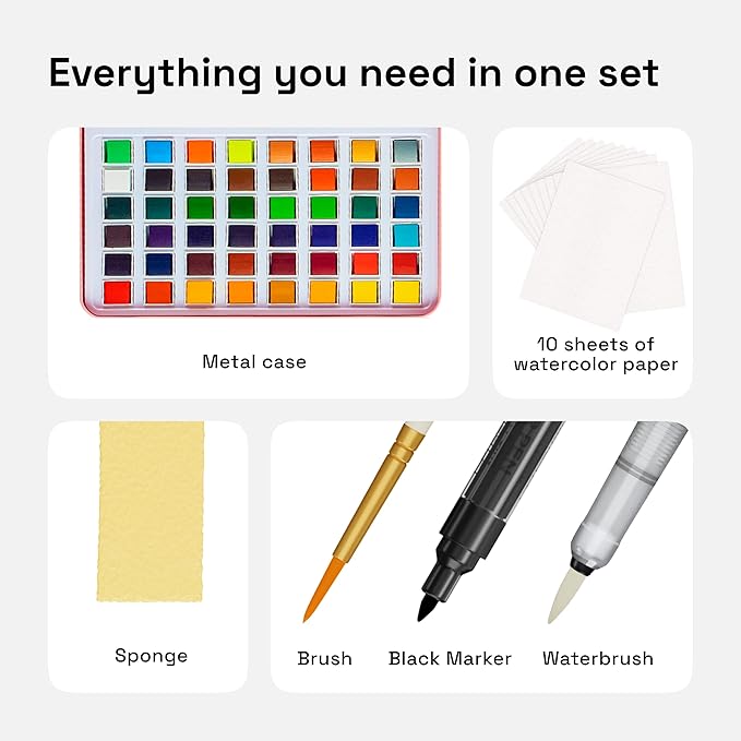 ARTISTRO Watercolor Paint Set – 48 Vivid Colors in Portable Box, Including Metallic & Fluorescent Shades – Travel Art Kit for Artists, Hobbyists & Painting Lovers (Premium Home)