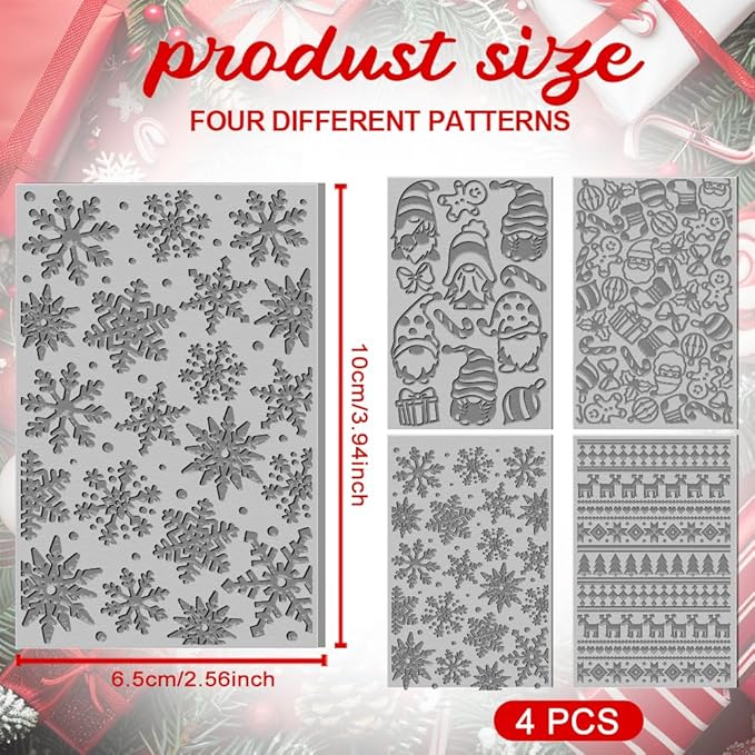 4PCS Christmas Polymer Clay Texture Sheets Set for Using with Clay Cutters, Snowflake Clay Texture Mats, Jewelry Making DIY Christmas Craft Tools