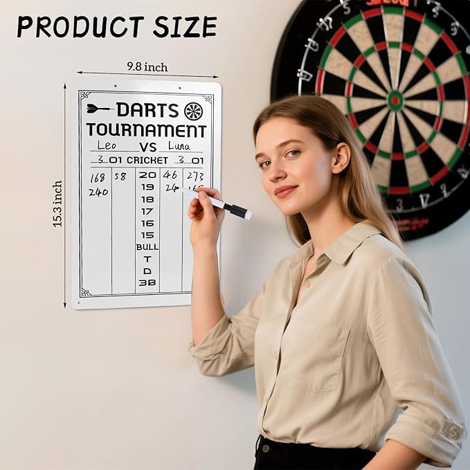 Dart Scoreboard-Dry Erase Scoreboard for Cricket and 01 Games, Dart Board Accessories with 2 Dry Erase Makers(15.3 x 9.8 inches)