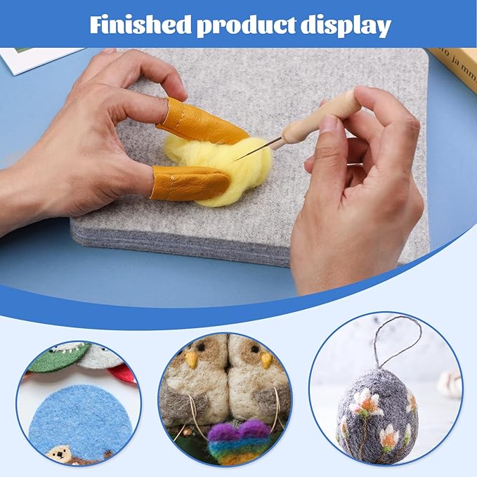 WONVOC Needle Felting Mat, Needle Felting Tools, 8''x10''x1'' Natural Felting Wool Mat, Felting Pad, Needle Felting Supplies, with Finger Cots and 30 Straight Pins, Felt Pad for Making Felting Crafts