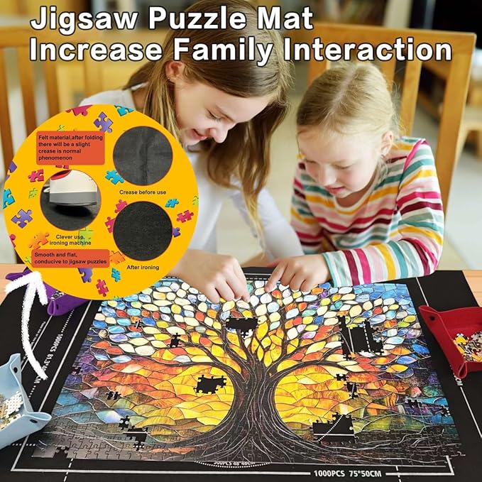 Napzy Puzzle Mat Rollup for Jigsaw Puzzles Storage Matt Roll Up Puzzle Board Saver with 8 Sorting Trays 1 Drawstring Bag Puzzle Table for Up to 1500 PCS