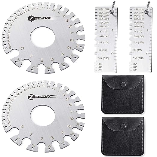 ZeeDix 4 Pcs Stainless Steel Metal Sheets Welding Thickness Gauge- Wire Gauge Measurement Tool, Standard Dual-Sided Round Wire Cable Sheet Gage and Wire Welding Material Thickness Gauge