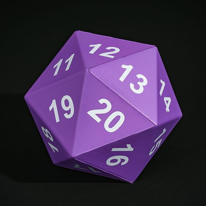 Large Foam D20 Dice, 80mm Purple 20 Sided Dice D&D Polyhedral Set with Drawstring Bag for Role Playing Games