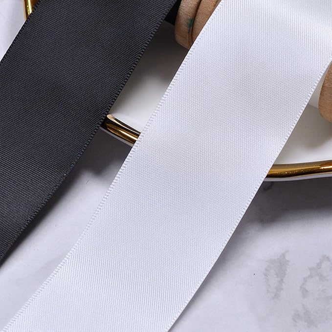 1-1/2" x 50 Yards White Polyester Satin Ribbon Single Faced Fabric Ribbons for Gift Wrapping, Crafting, Floral Arrangements, Flower Bouquet, Wedding, Home Decor