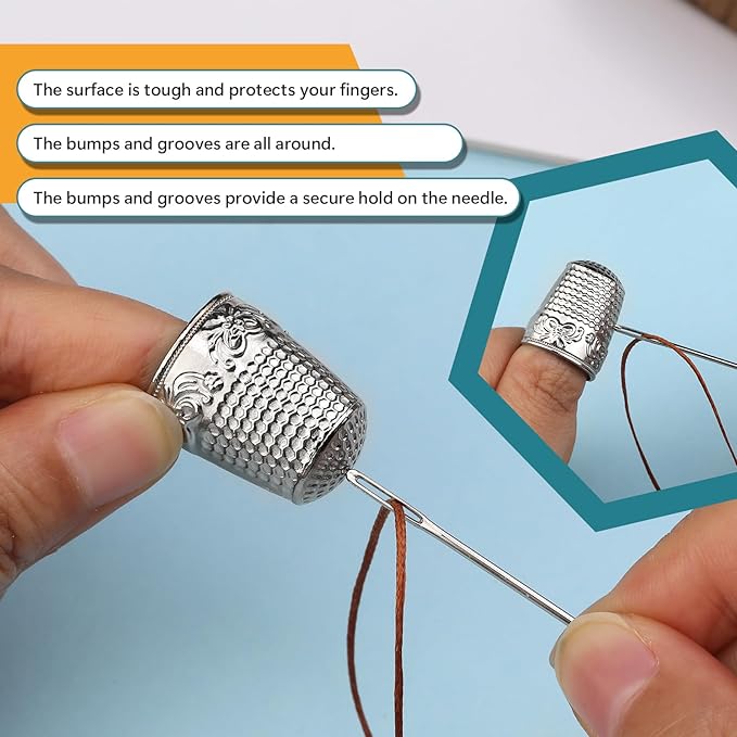 ZMAAGG 4PCS Sewing Thimbles for Hand Sewing, Metal Finger Protector, Quilting Craft Accessories for Knitting Needlework DIY Tools