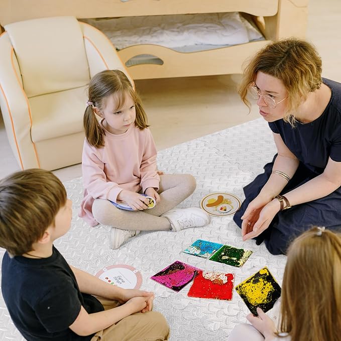 LONGKING 4-Pack Liquid Tiles for Kids, Soft Gel Liquid Sensory Toys for Autistic Children, Sensory Mats, Sensory Toys for Toddlers 3-4