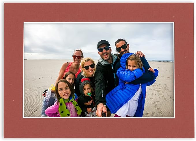 8.5x11 Mat Bevel Cut for 7x9 Photos - Acid Free Brick Red Precut Matboard With Backing Board and Crystal Clear, Self Seal Photo Mat Bag - For Pictures, Photos, Framing - 4-ply Thickness