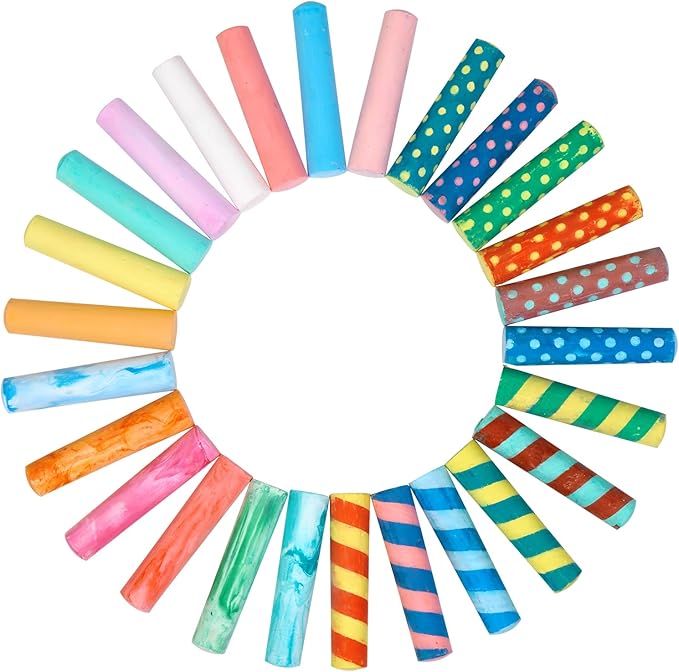 Colorations Sidewalk Chalk – 50pc 4” x 1” Washable, Bright Colored Chalk Set – Fun Kid Art Colors & Patterns – Draw on Classroom Chalkboard or Outdoor Playground – Jumbo Bulk