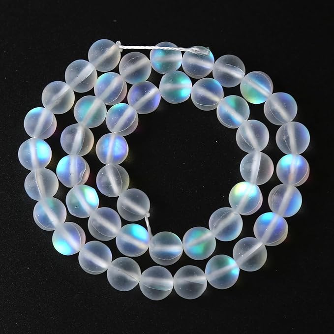 36pcs 10mm Natural White Mystic Aura Quartz Beads Frosted Matte Moonstone Round Loose Beads For Jewelry Making DIY Bracelet Necklace 15"