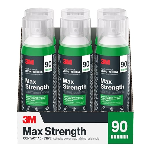 3M Max Strength 90 Contact Adhesive Spray, 12.6 oz (Pack of 2) – Low VOC Heavy Duty Glue with Adjustable Nozzle, Heat & Water Resistant Bond for Metal, Wood, Plastic, Laminate, Concrete