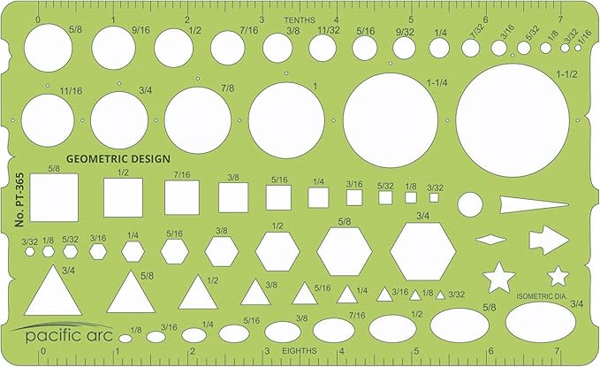 Pacific Arc - Template: Geometric Designer - Stencils for Drafting and Circle Drawing - Professional or School Work. - 4.875" x 8"