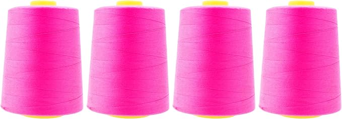 Mandala Crafts 4 Pack of Serger Threads Cones Spools - 20S/2 24000 Yards Polyester Neon Pink Threads for Sergers Machine and Overlock Quilting Sewing Machine
