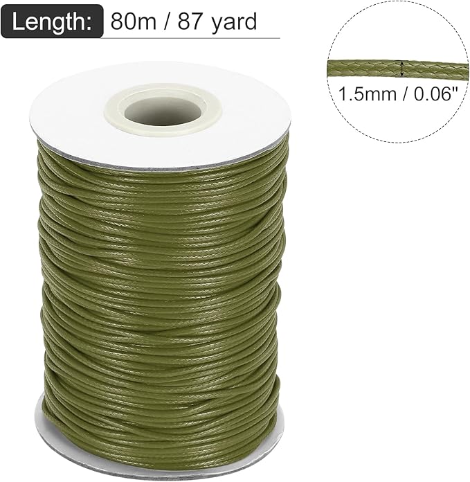 MECCANIXITY Waxed Cord 1.5mm Waxed Thread 87 Yard Wax String Leather Cord for Bracelet Making, Necklaces, Beading, Jewelry Making and DIY Crafts(Army Green)