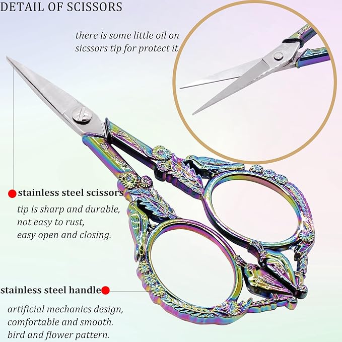 BIHRTC 4.5Inch Sewing Scissors Stainless Steel Sharp Tip Scissors with Leather Cover Tassel Small Crafting Household Shear for Cross Stitch Needlework Beading DIY Threading