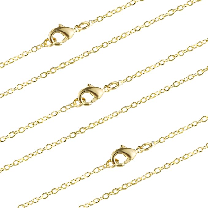 ALEXCRAFT Wholesale 12 PCS Gold Plated Brass Flat Cable Chain Finished Necklace Chains Bulk for Jewelry Making(20 Inch(2MM))