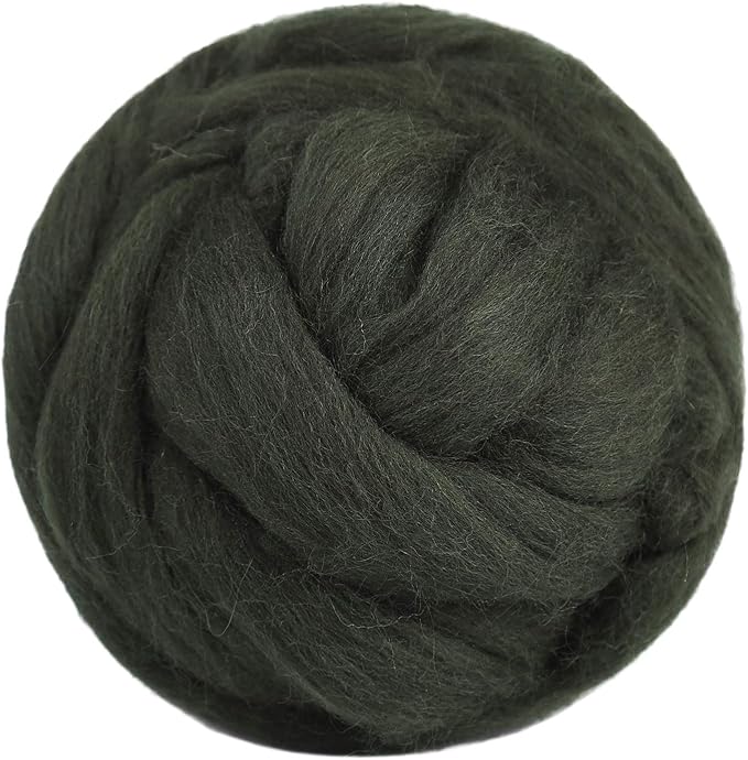 3.53oz Wool Roving Yarn, Wool Felting Supplies, Pure Wools, Chunky Yarn, Spinning Wool Roving for Needle Felting Wet Felting DIY Hand Spinning (Dark Green)