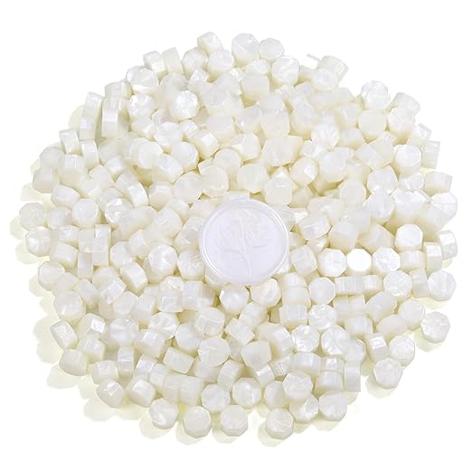 Yoption 360Pcs Peal White Sealing Wax Beads with 2 Spoons and 4 Tea Candles for Wax Seal Stamps, Cards, Wedding Invitations, Wine Packaging, Gift Wrap, Envelopes