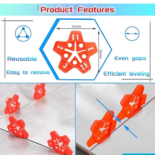 Tile Spacers 300pcs Reusable Multi Size Horseshoe U Shape Plastic Shims Upgraded 5 Sizes in 1 Spacer Tile Cross Spacer Floor Tile Leveling, Suit for 1-1.5-2-2.5-3mm(1/32)(1/16'')(5/64)(3/32)(1/8")Gap