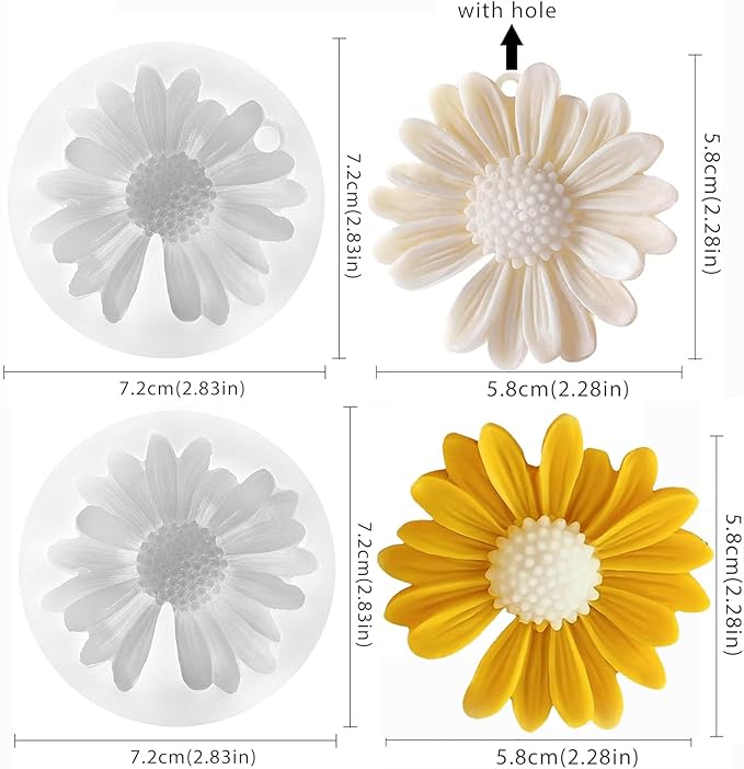 4 Pcs Daisy Flower Silicone Molds for Candles, 3D Flower Fondant Chocolate Cake Cupcake Topper Decoration Mold, Unique Resin Candle Molds DIY Soap Mold