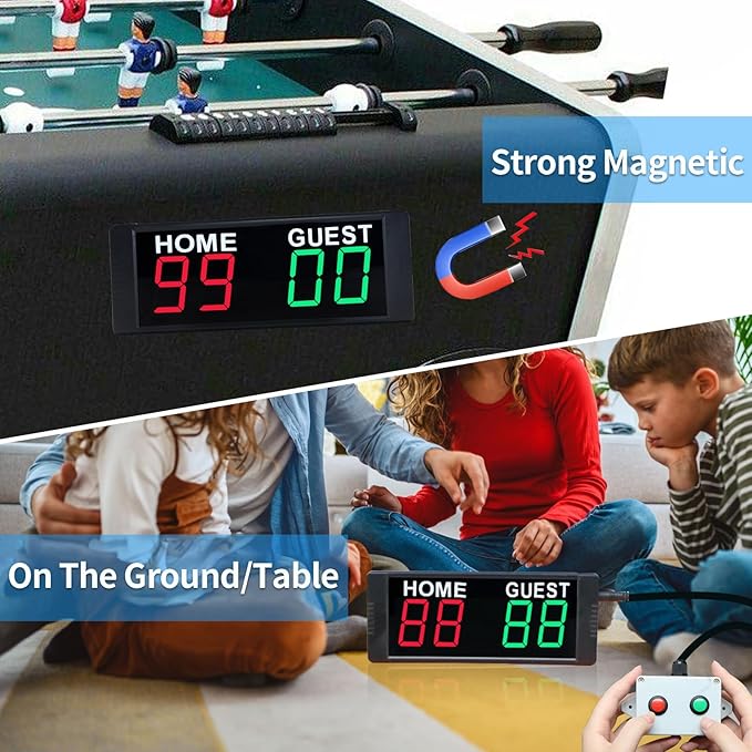 YZ Magnetic Battery Powered Cornhole Scoreboard,Portable Digital Scoreboard with Remote,Ping Pong Score Keeper with Buzzer,LED Electronic Scoreboard for Basketball/Baseball/Volleyball/Billiard Games