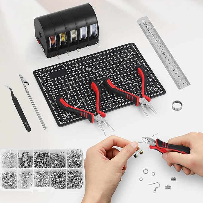 Jewelry Pliers Making Tools Set, Mini Jeweler Pliers for Adults with Beading Wire Kit, Bracelet Helper, Craft Earring Accessories for Jewelry Making Supplies DIY Hobby Repair