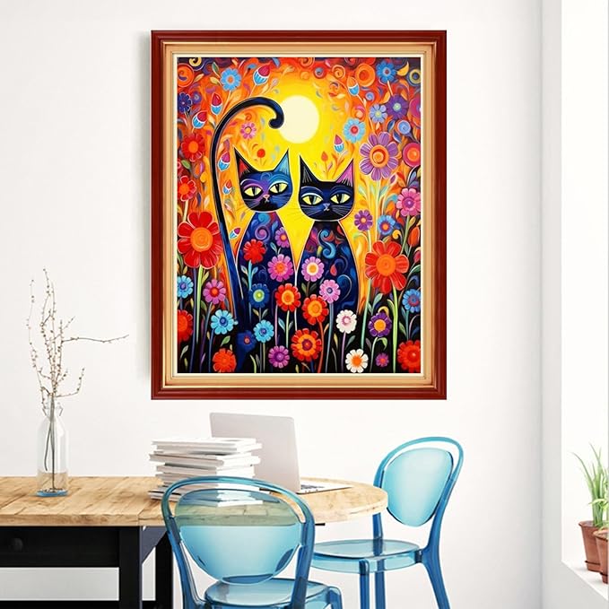 Magxvouy Cross Stitch Kits Stamped Full Range of Embroidery Kits,Cross Stitch Patterns Needlework Kits for Beginners 11CT Printed Kits&Magical Cat 16x20 inch