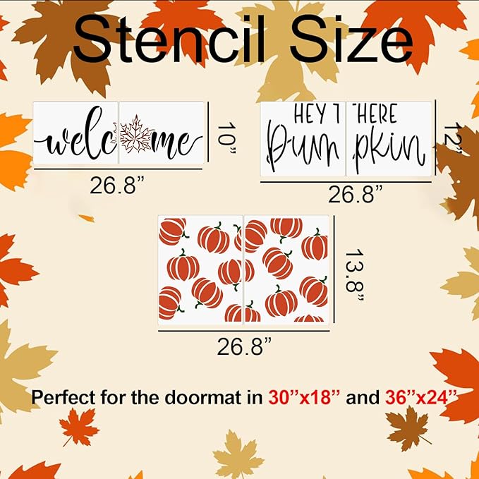 Fall Stencils for Door Mats 27”x14” Fall Doormat Stencils Pumpkin Stencil Templates for Doormat Wood Signs DIY Crafts Decor